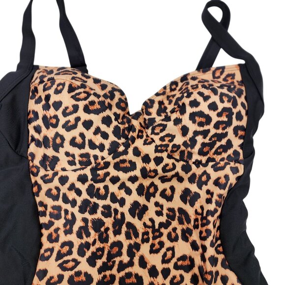 Leopard Print One-Piece Swimsuit With Lace-Up Back & Adjustable Straps Size L - Picture 5 of 5